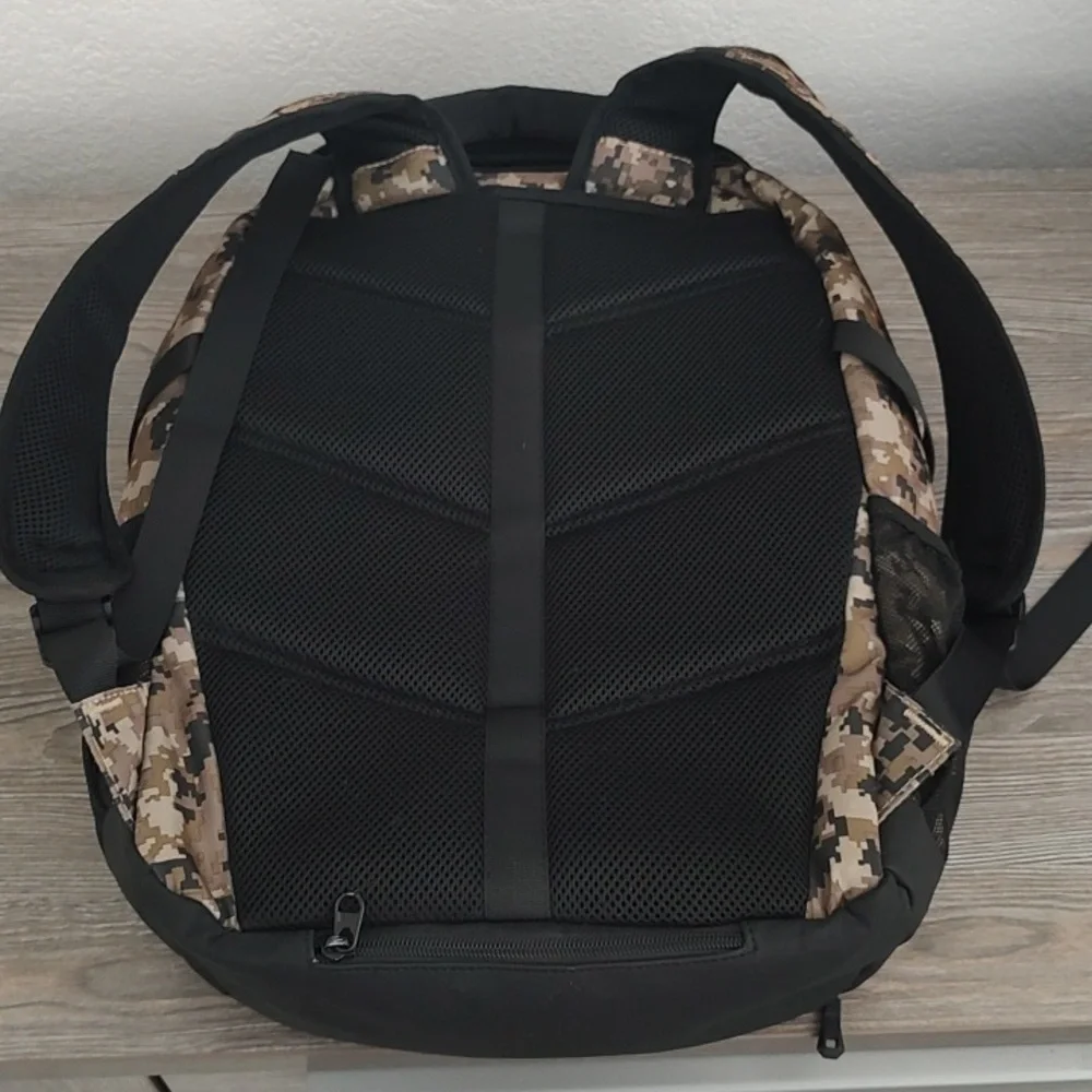 OIWAS Large Hardshell Front Camouflage Backpack Used Once Black Tan Brown Hard